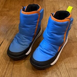 Sorel Kids Blue and Black Boots with Orange Accents